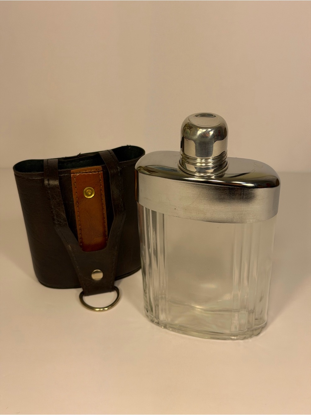 Vintage Flask w/ Faux Leather Pouch - Picture 2 of 3